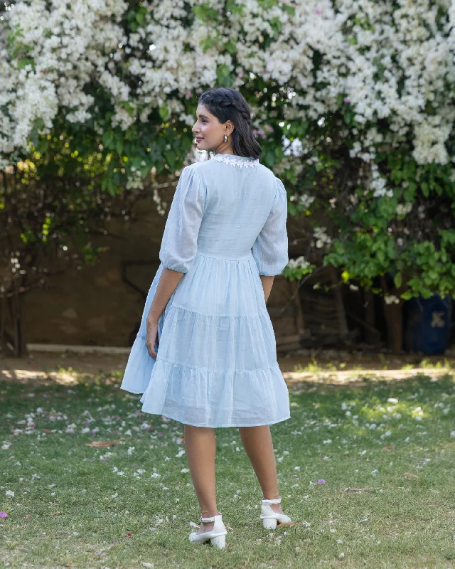 Pastel Blue Lace & Tiered Dress