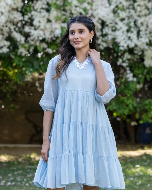 Pastel Blue Lace & Tiered Dress