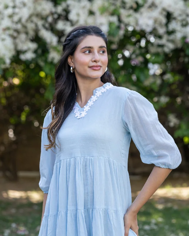 Pastel Blue Lace & Tiered Dress