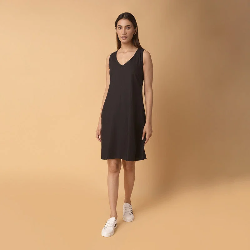 Cotton Black Short Dress | Sleeveless