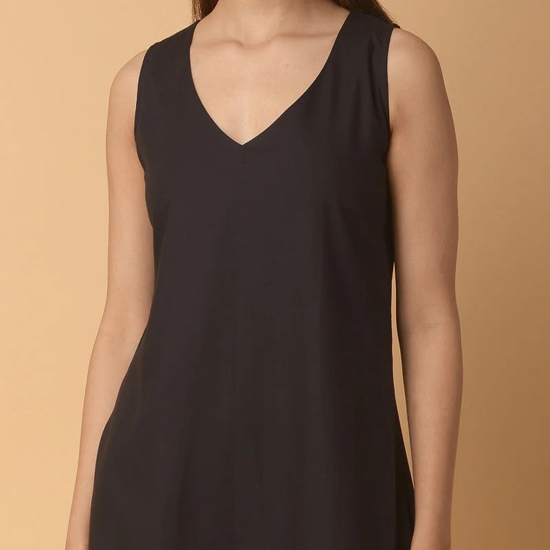 Cotton Black Short Dress | Sleeveless