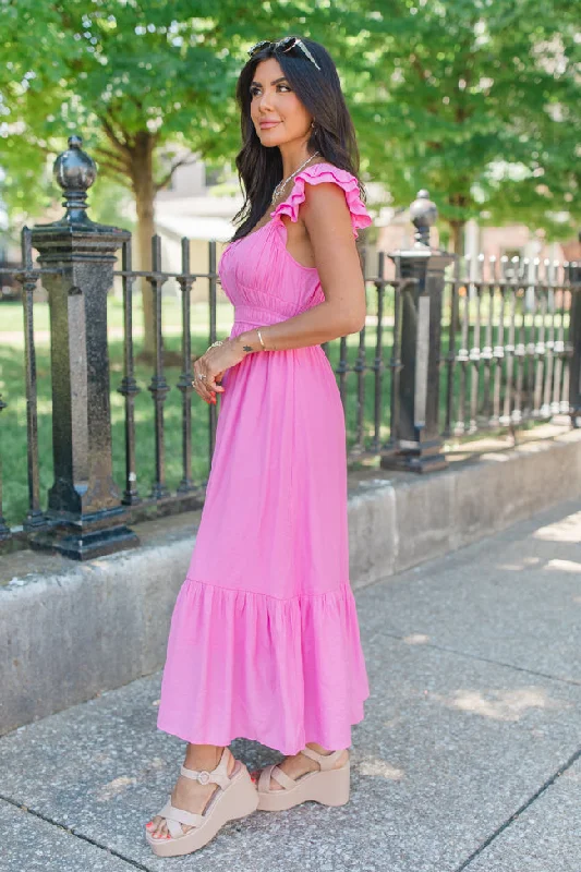 Pinky Promise Pink Cap Sleeve Midi Dress