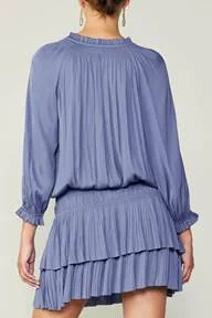 Pleated Mini Dress Dusty Blue