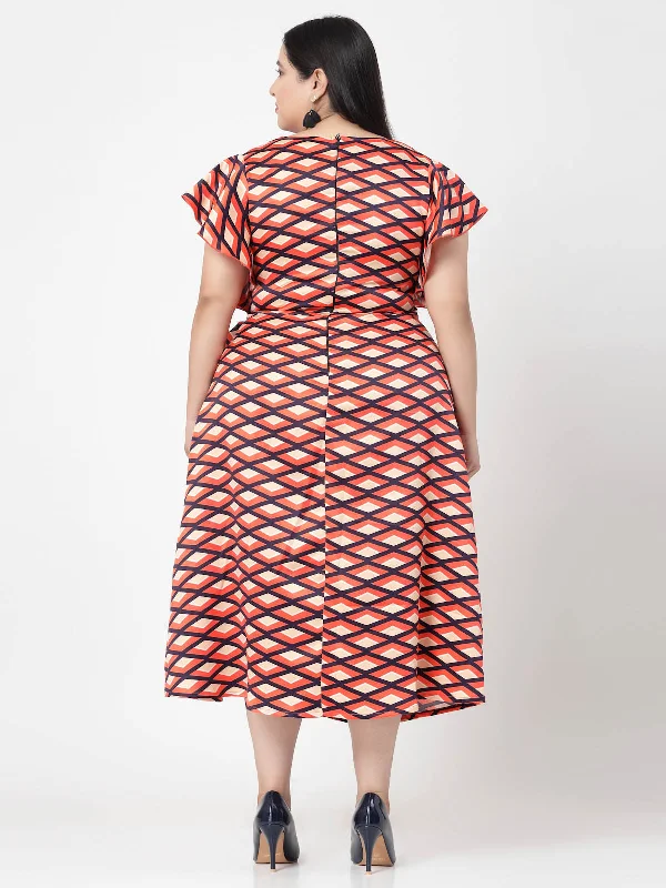 Plus Size Geometric Printed Wrap Midi Dress