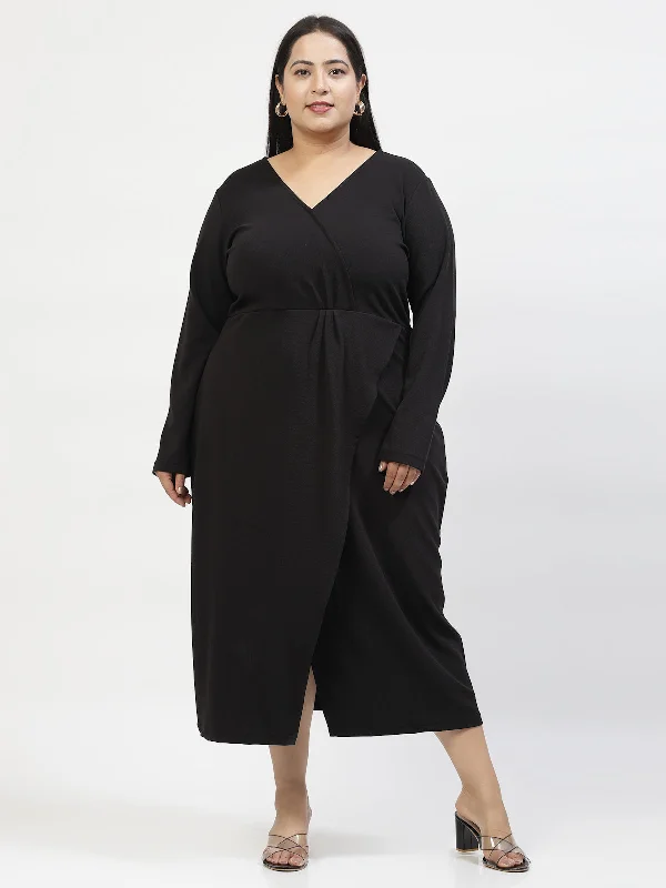 Plus Size V-Neck Wrap Midi Dress