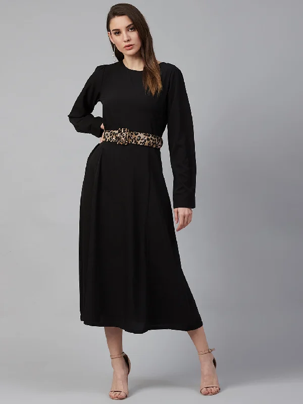 plusS Black Pleated Midi Dress