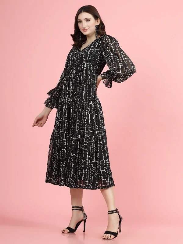 Print A-Line Midi Dress