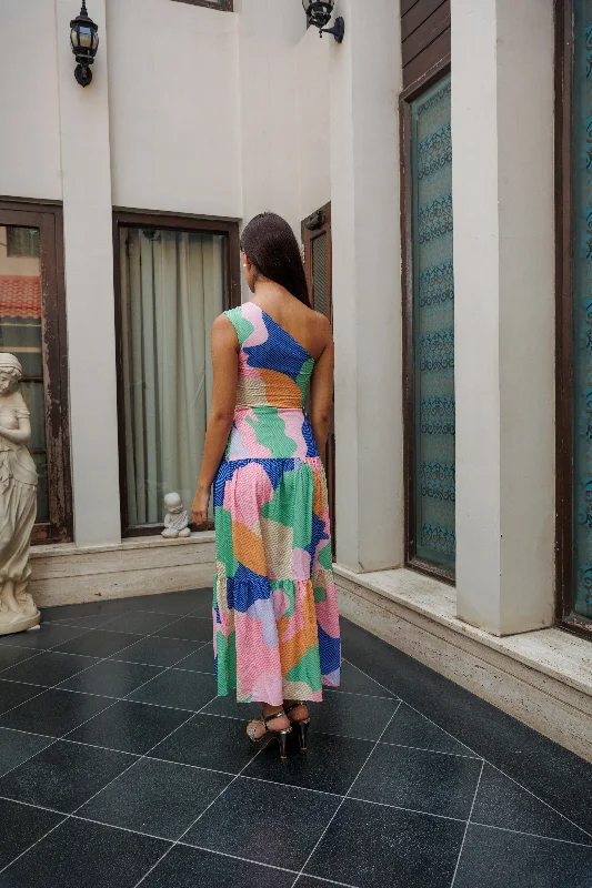 Pure delight - one shoulder printed maxi dress