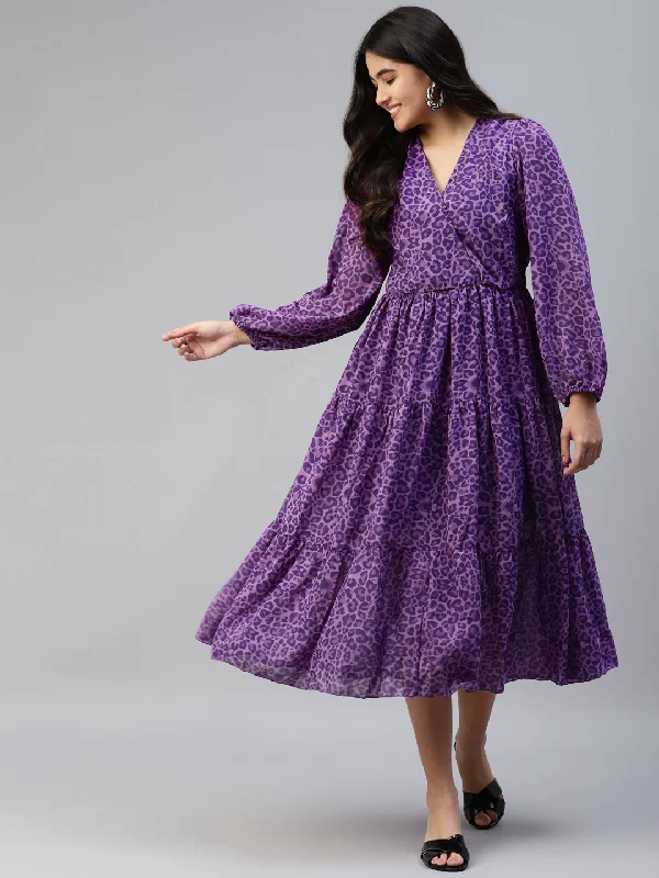 Purple Animal Midi Dress