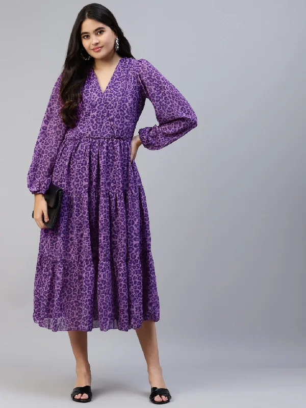 Purple Animal Midi Dress