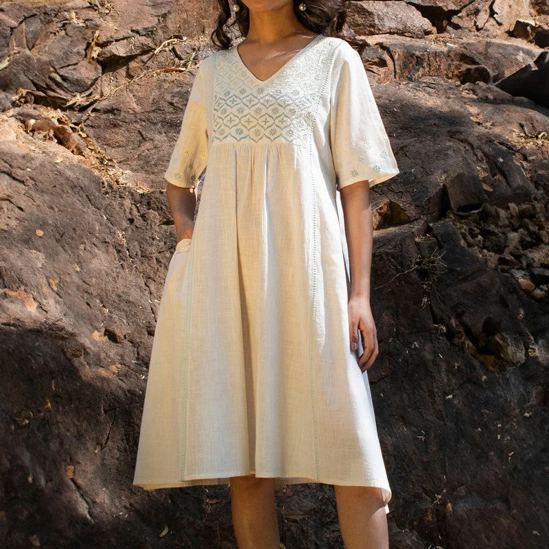 Cotton Dress for Women | Off-White | Knee Length