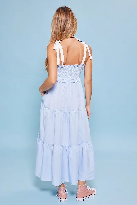 RIBBON TIERED MAXI DRESS IN BABY BLUE