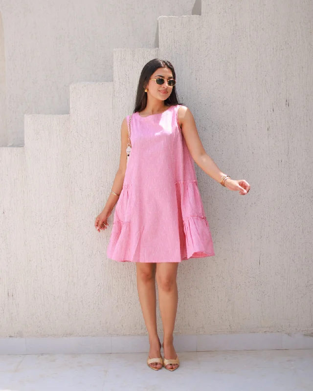 Rose Pink Solid Tiered Dress