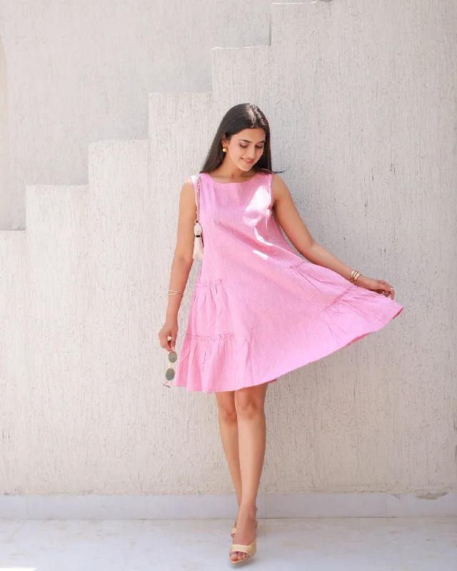 Rose Pink Solid Tiered Dress