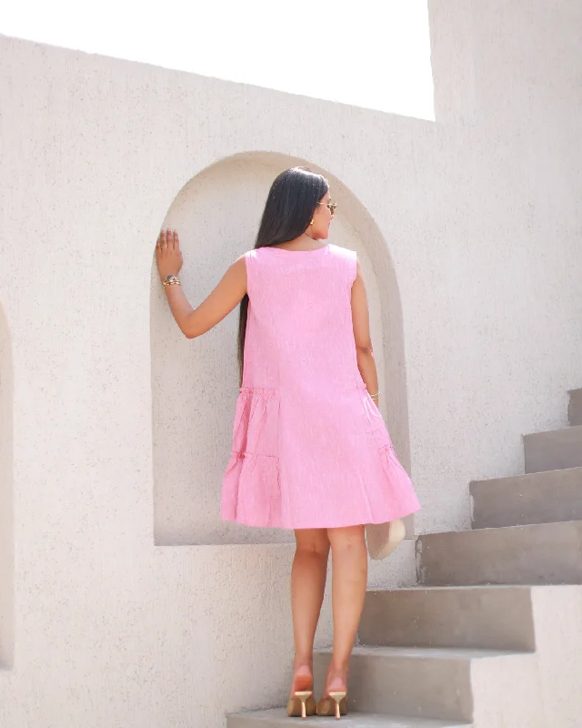 Rose Pink Solid Tiered Dress