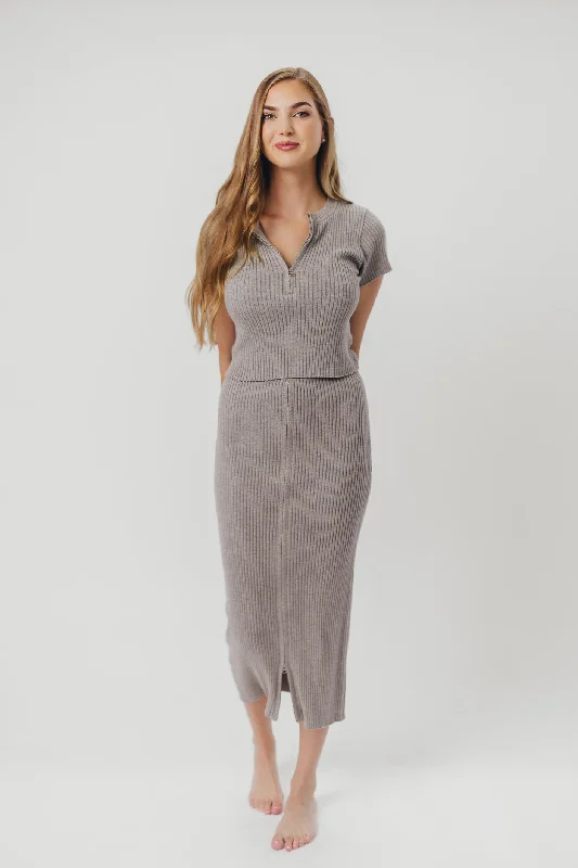 Indy Zipper Front Midi Skirt in Heather Grey