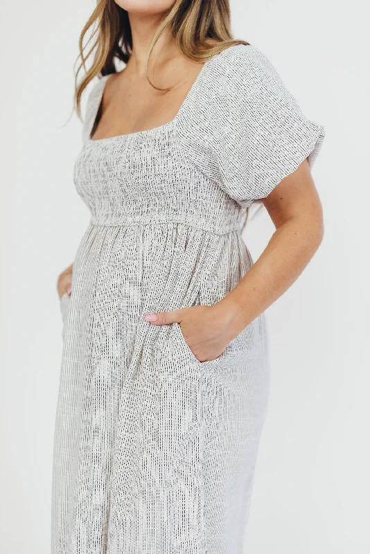 Saige Linen-Blend Midi Dress in Ivory/Black - Bump Friendly & Inclusive Sizing (S-3XL)