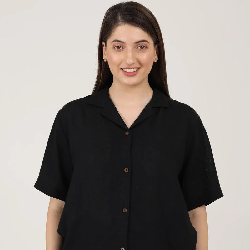 Linen Black Shirt for Women | Relax Fit