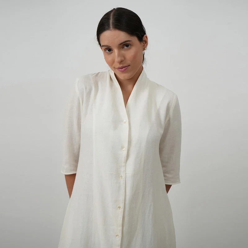 Linen Long Jacket Shirt for Women | White