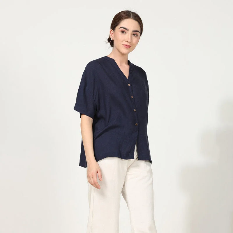 Linen Oversized Shirt for Women | Navy