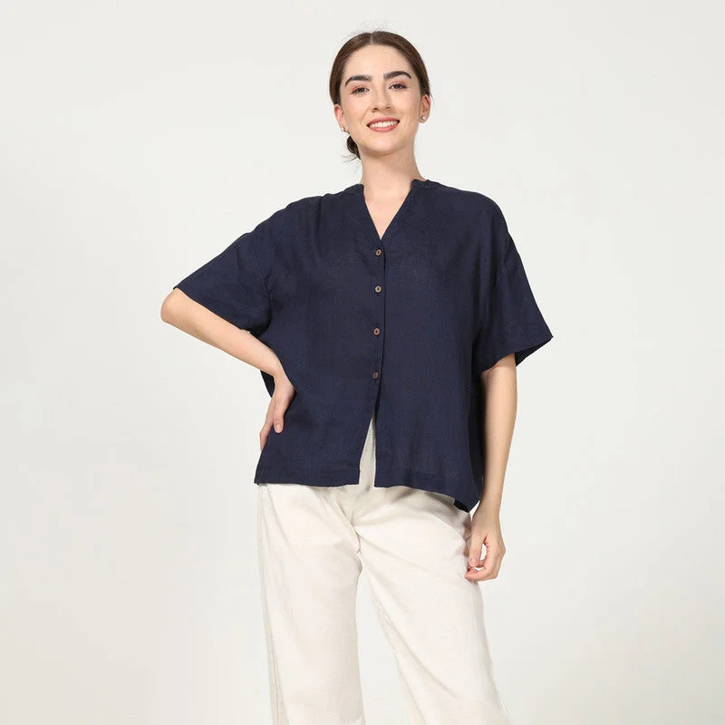 Linen Oversized Shirt for Women | Navy