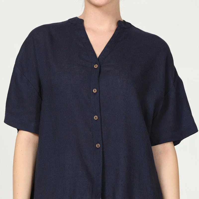 Linen Oversized Shirt for Women | Navy