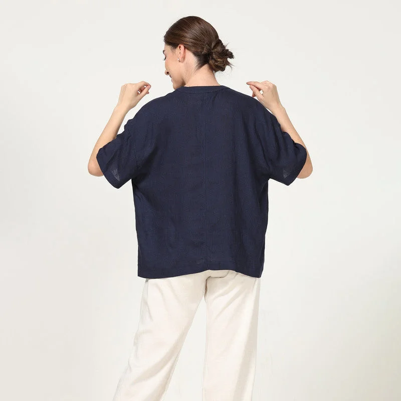 Linen Oversized Shirt for Women | Navy