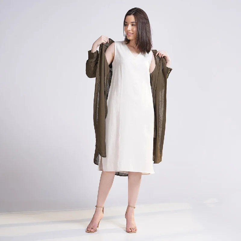 Linen Shirt for Women | Mandarin Collar | Olive