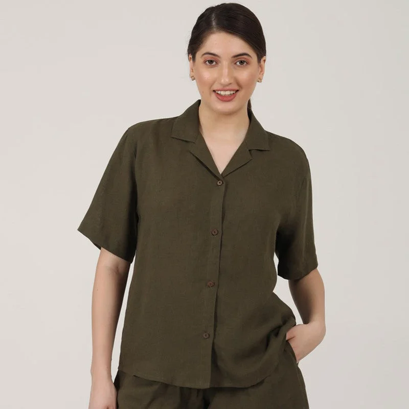 Linen Shirt for Women | Olive Green | Relax Fit