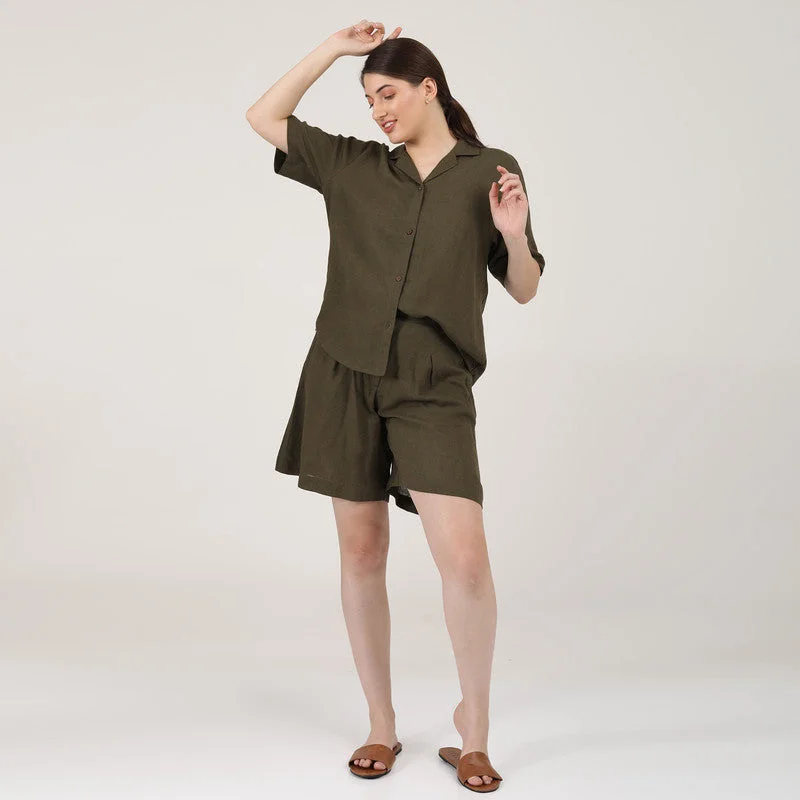 Linen Shirt for Women | Olive Green | Relax Fit