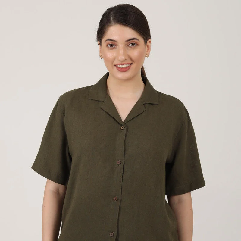 Linen Shirt for Women | Olive Green | Relax Fit