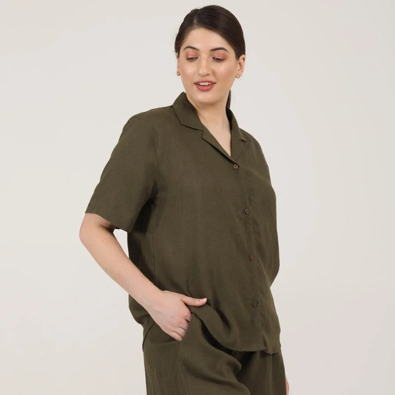 Linen Shirt for Women | Olive Green | Relax Fit