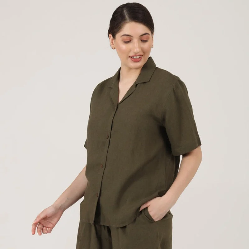 Linen Shirt for Women | Olive Green | Relax Fit