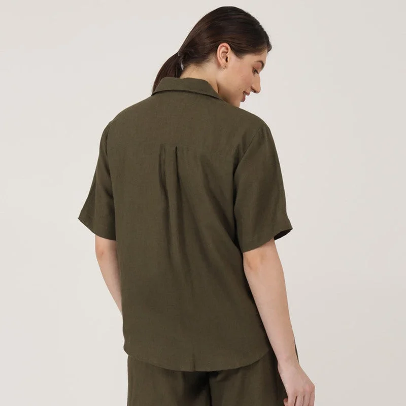 Linen Shirt for Women | Olive Green | Relax Fit