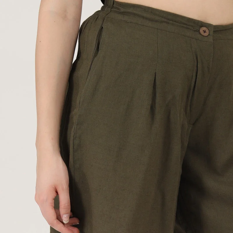 Linen Shorts for Women | Olive Green