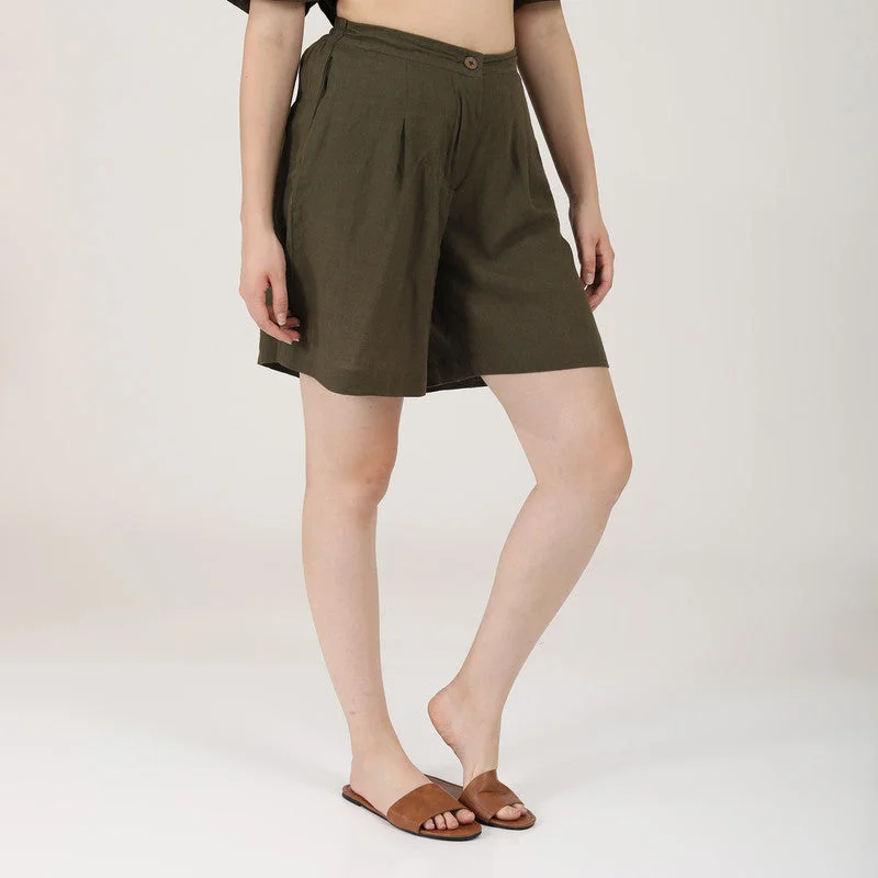 Linen Shorts for Women | Olive Green