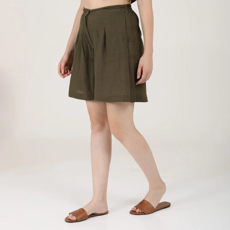 Linen Shorts for Women | Olive Green