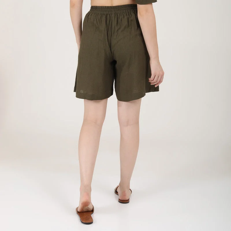 Linen Shorts for Women | Olive Green