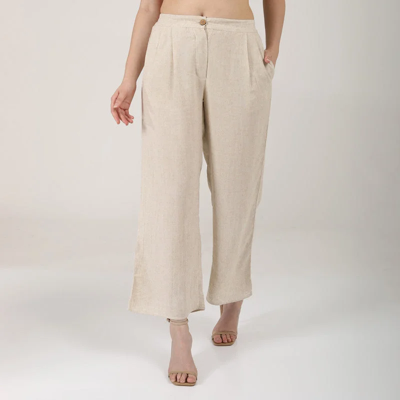 Linen Wide Leg Trousers for Women | Beige