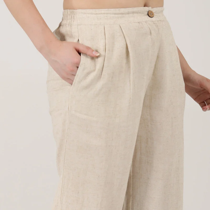 Linen Wide Leg Trousers for Women | Beige