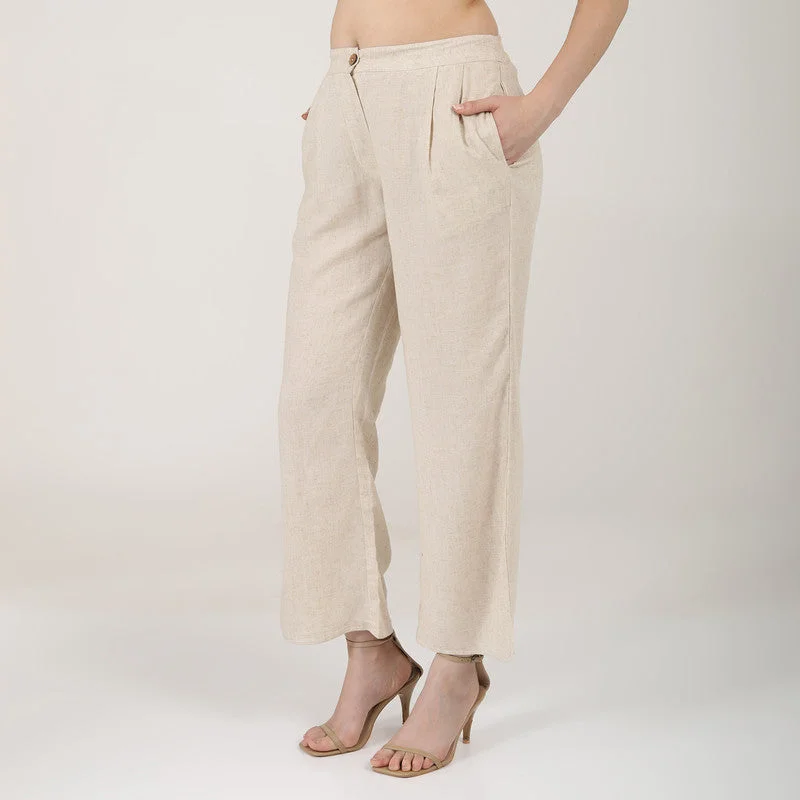 Linen Wide Leg Trousers for Women | Beige