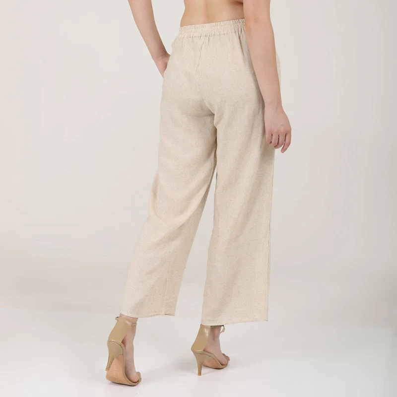 Linen Wide Leg Trousers for Women | Beige