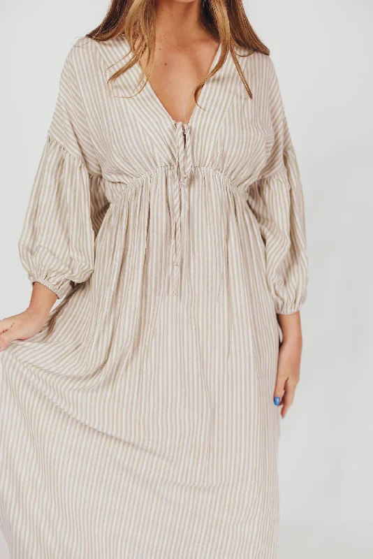 Sasha 100% Cotton Striped Midi Dress in Thyme - Bump Friendly