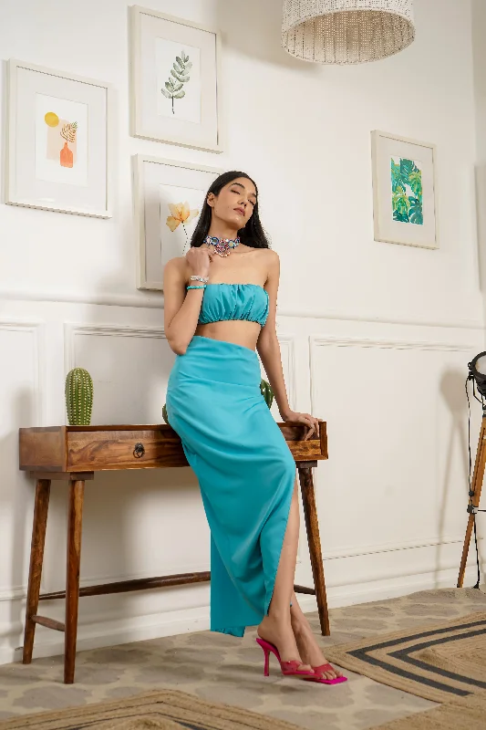 Seat taken - slit maxi skirt in blue