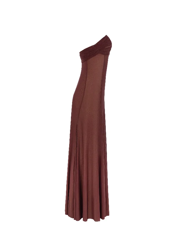 Second-skin maxi dress in chocolate color