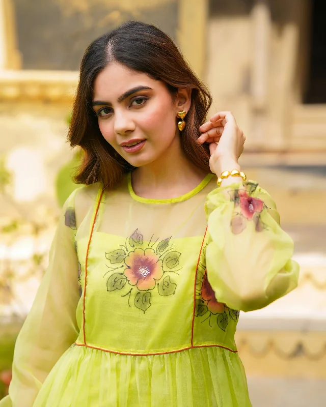 Sheer Neon Handpainted Floral Dress