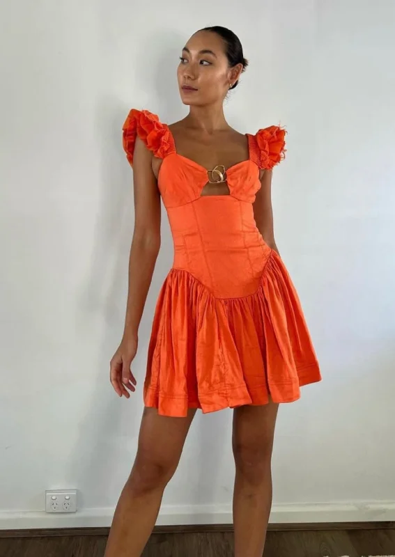 Simone Frill Sleeve Mini - Orange