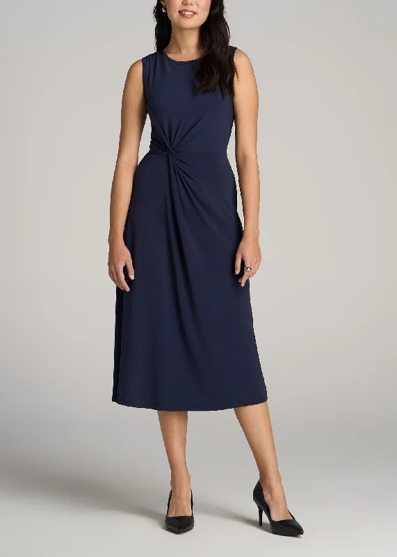 Sleeveless Knot Front Dress for Tall Women in Navy