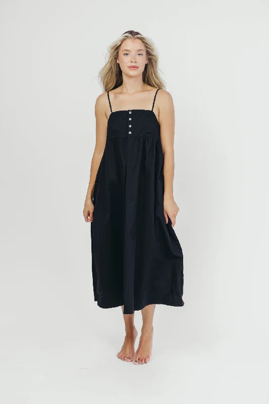 Casey 100% Cotton Midi Dress with Buttons in Navy - Nursing Friendly