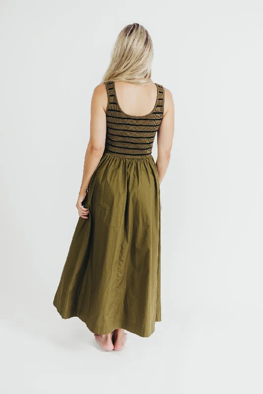 Dakota Knit Midi Dress in Olive/Black